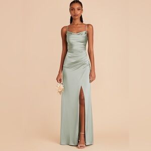 Sage Satin Maxi Bridesmaid Dress